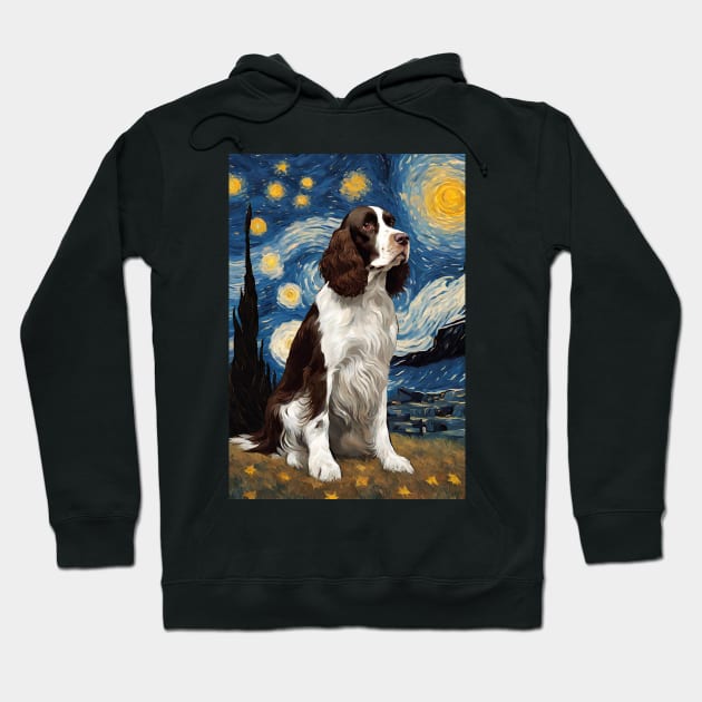 English Springer Spaniel Dog Breed Painting in a Van Gogh Starry Night Art Style Hoodie by Art-Jiyuu